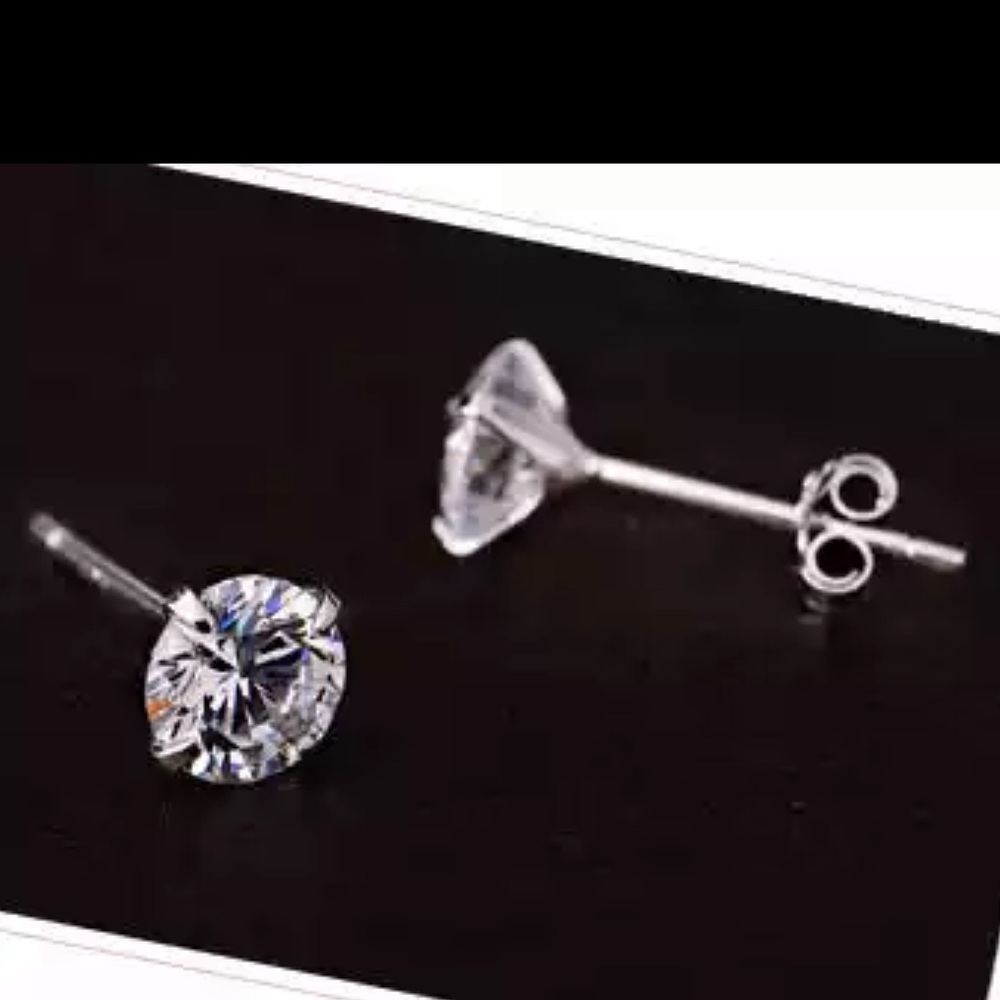 sterling silver stamped S925 diamond stud earrings - Picture 3 of 7